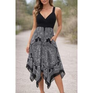 Olivia Matthews Size 4 90s Boho Paisley Handkerchief Hem Midi Dress Nineties